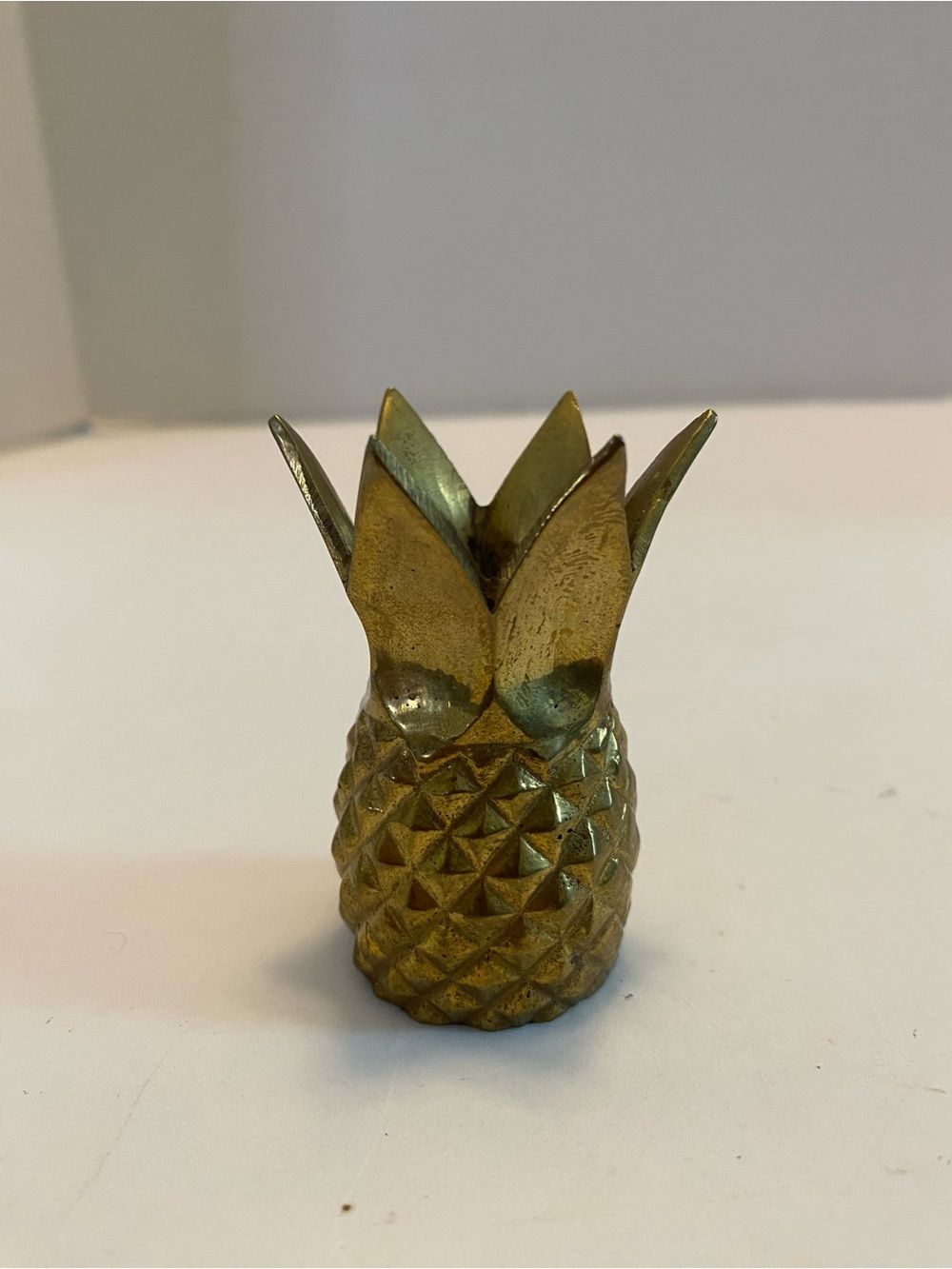 Vintage brass pineapple figure small candle holder candlestick stand 2 3/8"